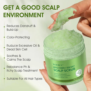 Apple cider AHA BHA scalp scrub benefits including buildup removal oil control and soothing scalp care