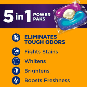 Arm & Hammer Plus OxiClean Power Paks highlighting 5 in 1 cleaning benefits
