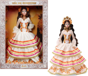 Barbie Signature Día de Muertos 2025 collectible doll shown boxed and unboxed for display comparison