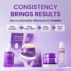 BIOHEAL BOH Probioderm 3D Lifting Cream routine showing visible lifting results in 2 weeks