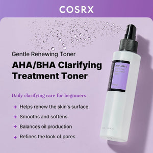 COSRX AHA BHA Clarifying Treatment Toner spray application on face