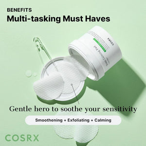 Dual-textured COSRX Green Calming Pads for gentle exfoliation and calming