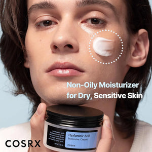 COSRX Hyaluronic Acid Moisturizing Cream applied on face for dry sensitive skin