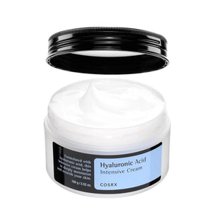 COSRX Hyaluronic Acid Moisturizing Cream open jar showing rich cream texture, 100g