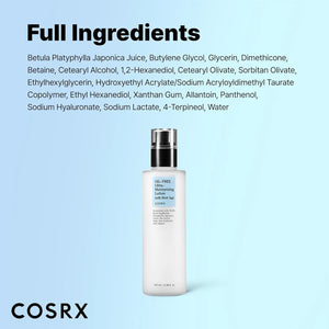 COSRX Oil Free Lotion with Birch Sap showing full ingredients and bottle design