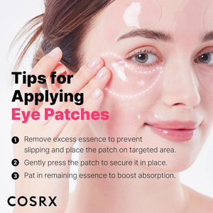 Model applying COSRX Pink Peptides Collagen Hydrogel Eye Patch under the eyes