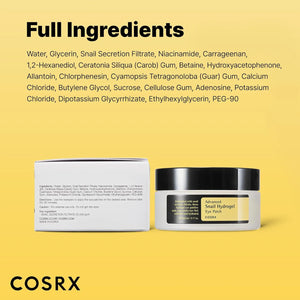 COSRX Advanced Snail Hydrogel Eye Patch ingredients with snail mucin and niacinamide