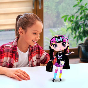 Child playing with Decora Fashion Girlz Luna 11 inch fashion doll on table
