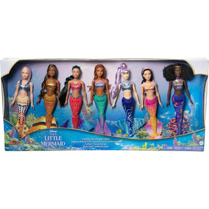 Disney The Little Mermaid Ariel Sisters Ultimate 7-Pack doll set displayed in official retail packaging.