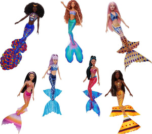 Disney The Little Mermaid Ariel Sisters 7-Pack set featuring seven fashion mermaid dolls with colorful tails and movie-inspired designs.