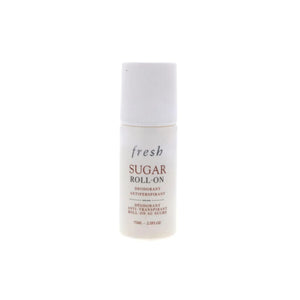 Front view of Fresh Sugar Roll-On Deodorant Antiperspirant 75ml bottle with sugar formula and roll-on applicator.