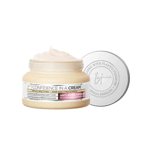 IT Cosmetics Confidence in a Cream anti aging face moisturizer jar with 48 hour hydration formula for smoother, firmer looking skin