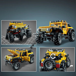 LEGO Technic Jeep Wrangler 42122 displaying working steering, suspension system, winch, and rear spare tire details