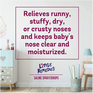 Little Remedies Saline Spray and Drops product image describing relief for runny and stuffy noses