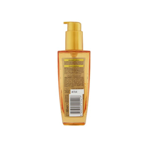 L'Oréal Paris Elvive Extraordinary Oil nourishing hair treatment 100ml back view with ingredients list, multi-use oil for dry and frizzy hair, adds shine and smoothness