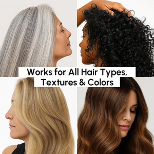 Before and after images of different hair types showing results after using MAREE Keratin Hair Mask