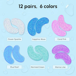 MAREE under eye gel patches set with 12 pairs in six different colors including ocean sparkle and sapphire wave.