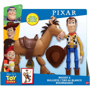 Mattel Toy Story 4 Woody and Bullseye figure set in original retail packaging with movie-inspired design.