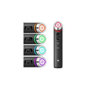 Close-up of Medicube Booster Pro showing LED colors for Booster, MC, Air Shot, and Derma Shot modes