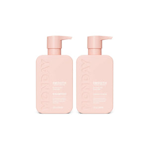 MONDAY Haircare Smooth shampoo and conditioner 12 oz bottles pink packaging