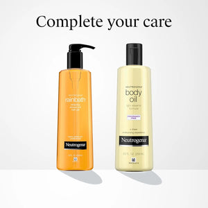 Neutrogena Body Oil Light Sesame Formula and Neutrogena Rainbath shower gel displayed together.