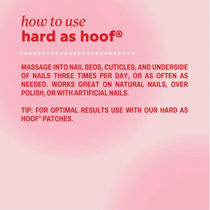 Instructions for using Onyx Hard as Hoof Nail Strengthening Cream, showing directions to massage into nail beds and cuticles daily.