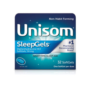 Unisom SleepGels nighttime sleep aid with diphenhydramine HCl 50 mg, 32 softgels non-habit forming sleep support