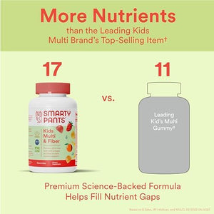 SmartyPants Kids Multivitamin Gummies and Fiber Supplement: Vitamin D3, C, Vitamin B12, B6, A, Zinc, Biotin, Inositol, Fiber Gummies, Three Fruit Flavors, 120 Count (30 Day Supply)|B00CX6DM0O