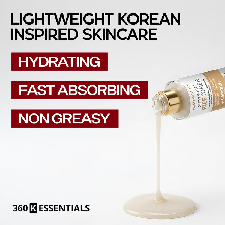 Rice Toner & Ampoule Skincare Set – 3 Step Rice Skincare Routine with Niacinamide & Ceramide, Brightening & Hydrating K-Beauty Inspired Korean Skincare | 360 Essentials