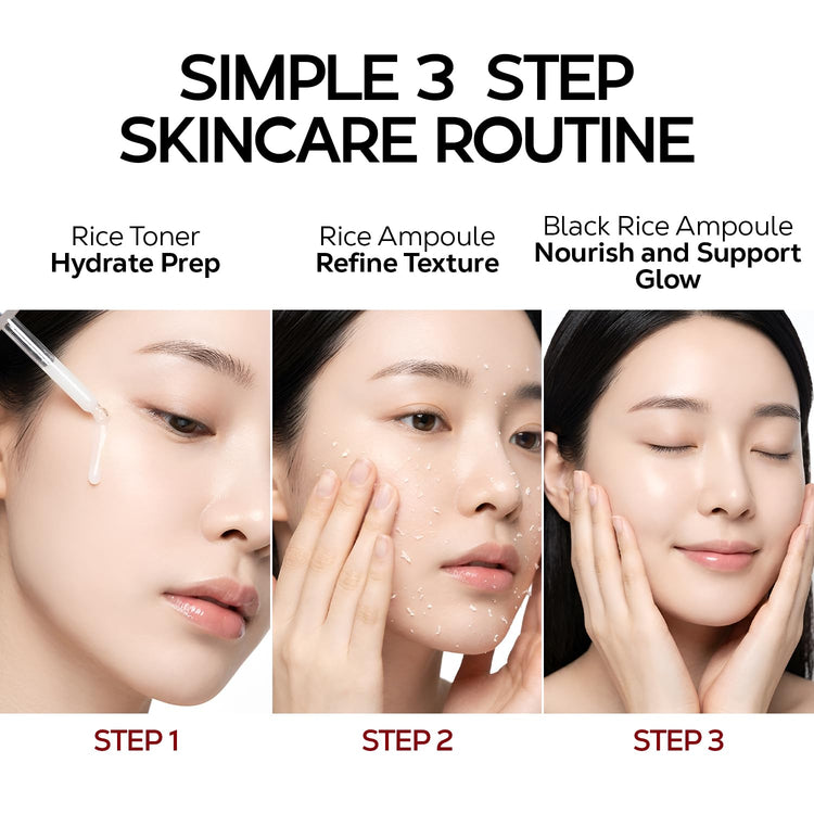 Rice Toner & Ampoule Skincare Set – 3 Step Rice Skincare Routine with Niacinamide & Ceramide, Brightening & Hydrating K-Beauty Inspired Korean Skincare | 360 Essentials