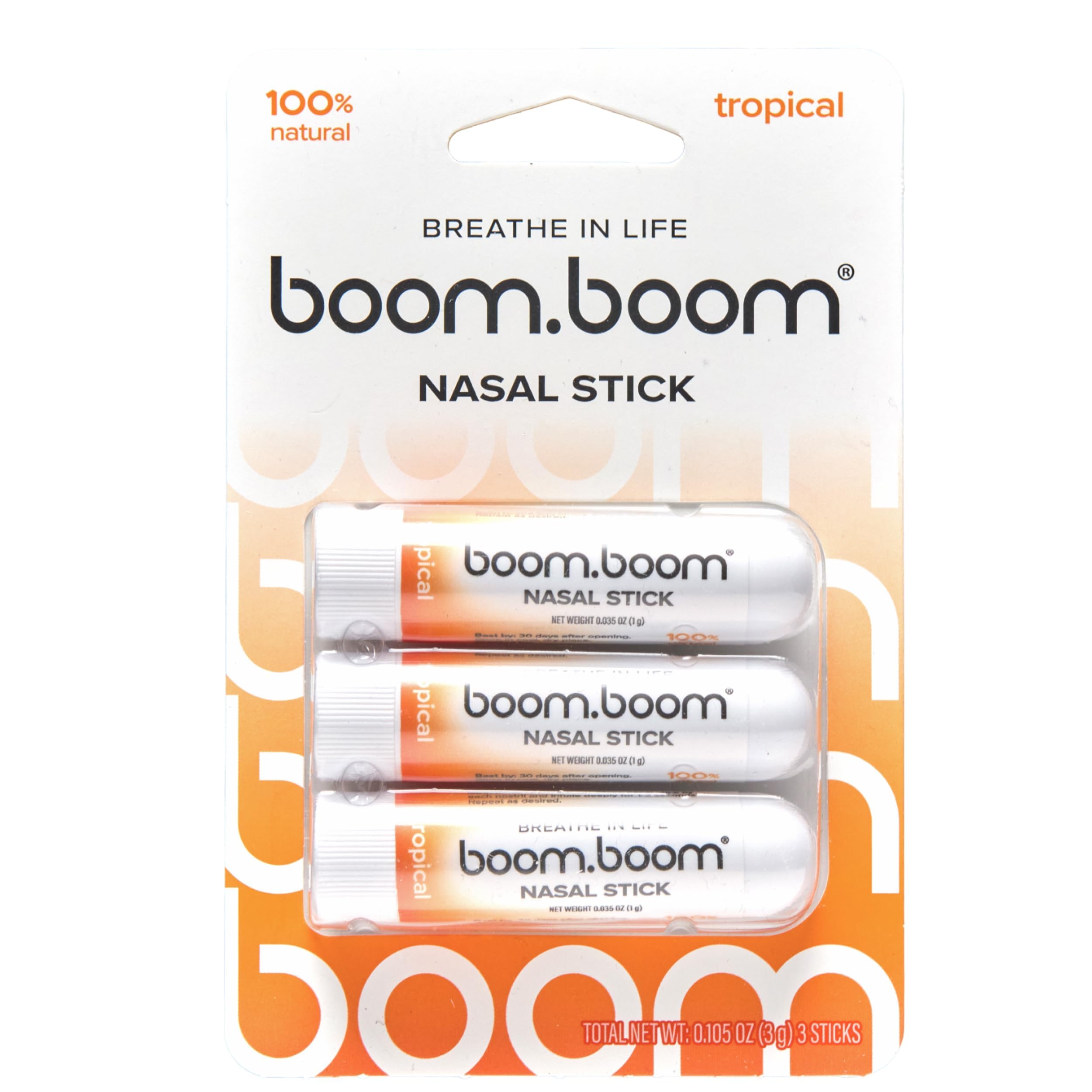 BoomBoom Nasal Stick | Vapor Flow Technology | Cool Refreshing Sensation | Natural Mood Boost | Simple Ingredients | Essential Oils + Menthol Inhaler