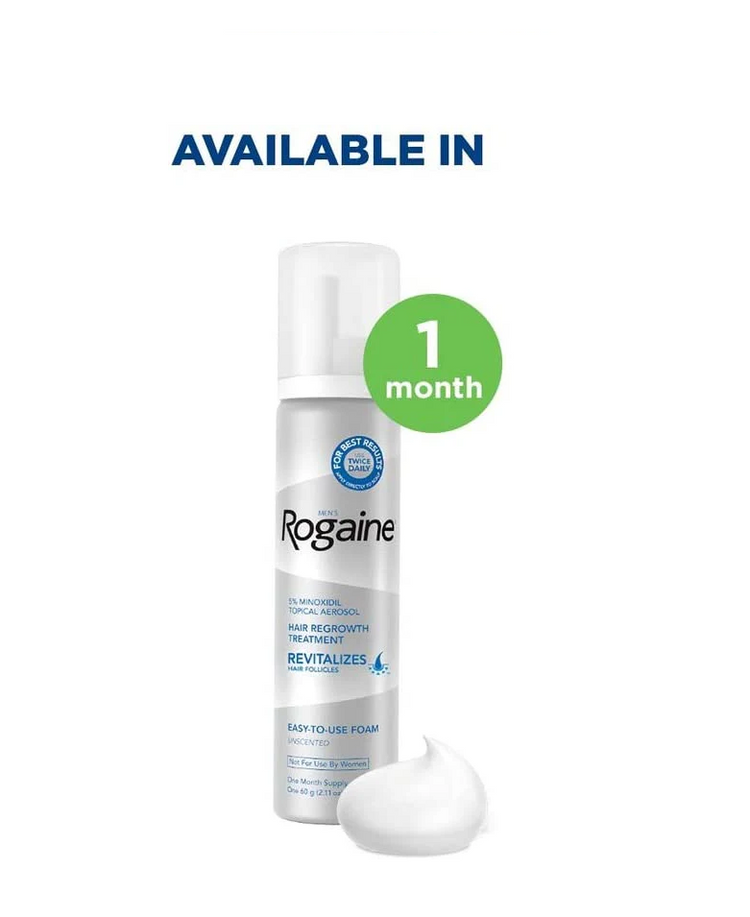 1 month Supply Men's ROGAINE 5% Minoxidil Unscented Foam