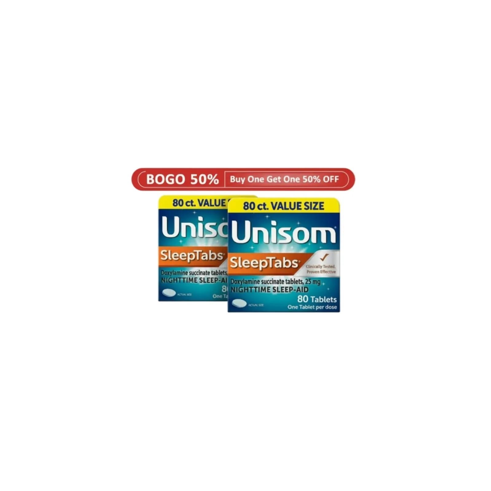 Unisom SleepTabs Nighttime Sleep Aid Tablets – Doxylamine Succinate, 80 Count