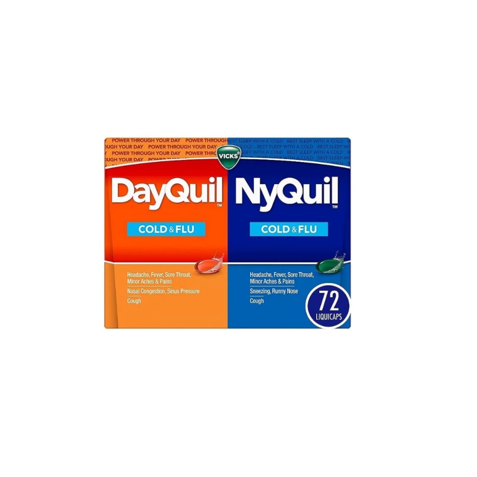 Vicks DayQuil and NyQuil Combo Pack, Cold & Flu Medicine, Powerful Multi-Symptom Daytime And Nighttime Relief For Headache, Fever, Sore Throat, Cough, 72 Count, 48 DayQuil, 24 NyQuil Liquicaps