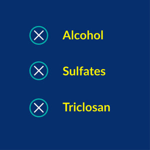 List of ingredients to avoid on a blue background with 'X' marks next to each item.