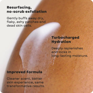 Close-up of AmLactin Intensive Healing Lotion with 15% lactic acid applied on dry skin