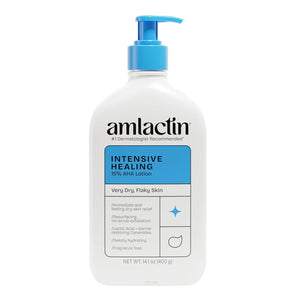 Front view of AmLactin Intensive Healing Body Lotion bottle with 15% AHA, 14.1 oz