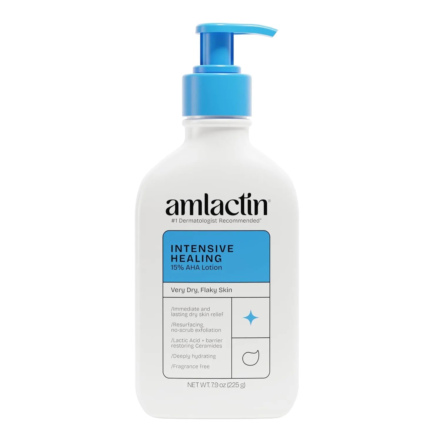 Front view of AmLactin Intensive Healing Body Lotion bottle with 15% AHA, 7.9 oz