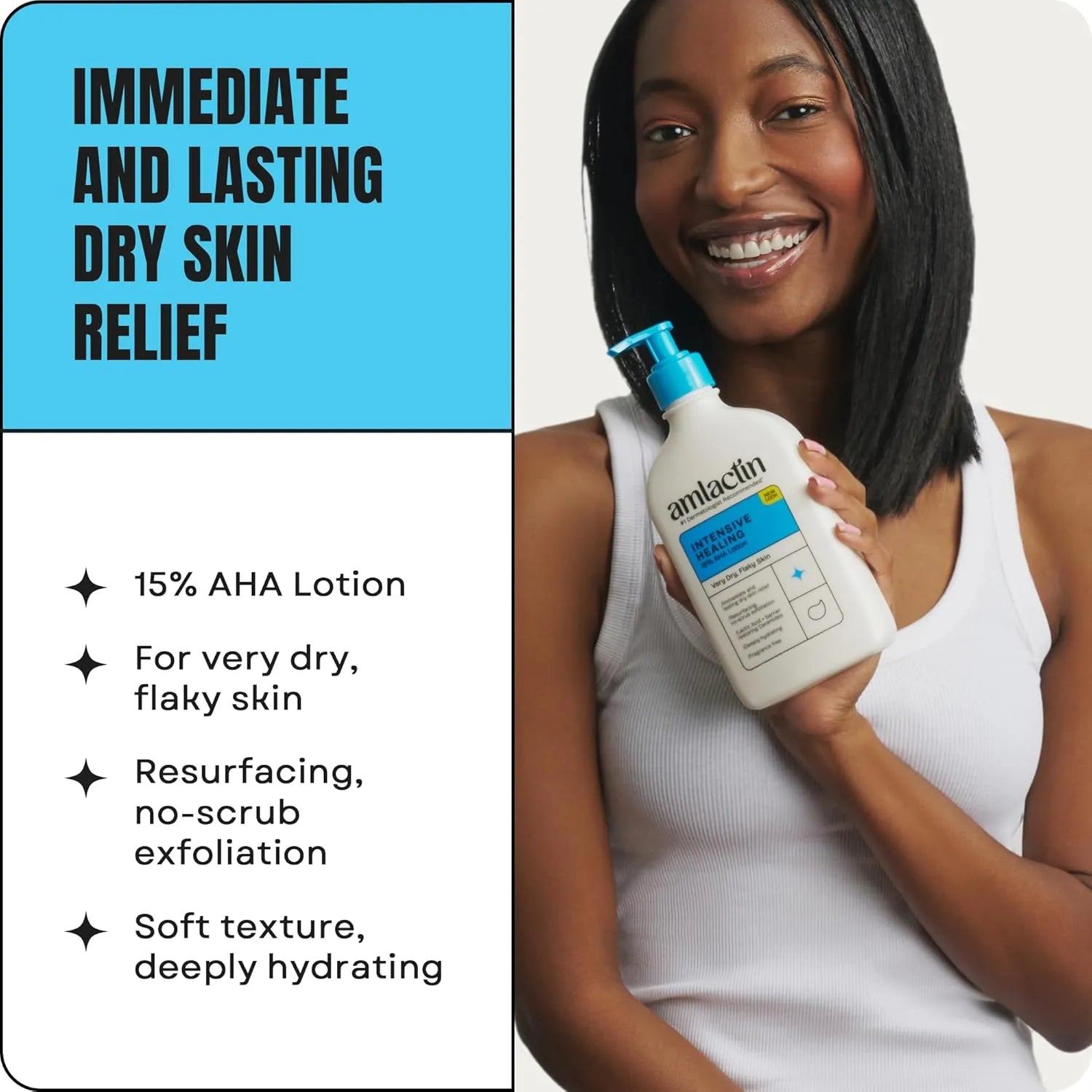 Model applying AmLactin Intensive Healing Body Lotion for extremely dry skin relief