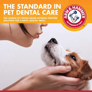 Arm & Hammer dog dental care showing gentle pet dental care and healthy dog smile with trusted brand logo
