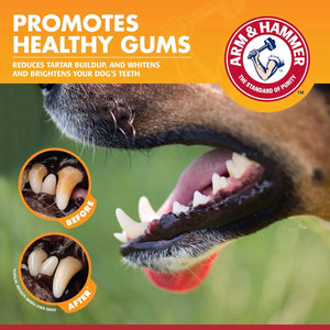Before and after results of Arm & Hammer dog toothpaste reducing tartar buildup and improving gum health