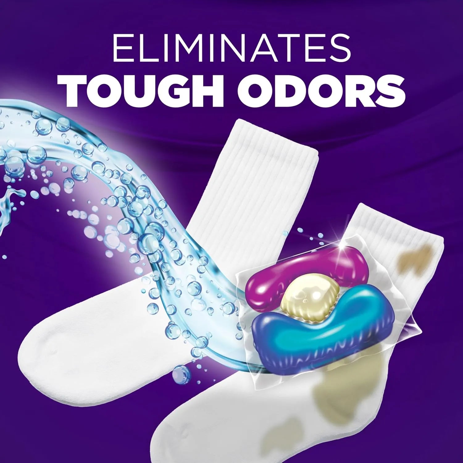 Arm & Hammer Plus OxiClean Power Paks eliminating tough odors from laundry