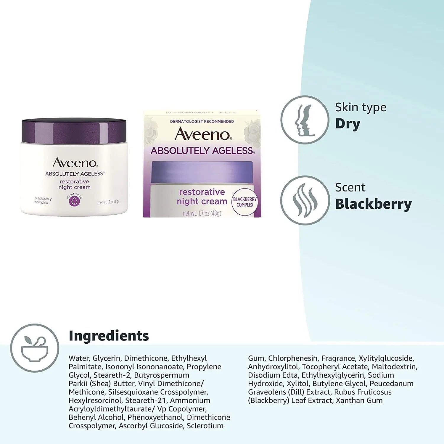 Aveeno Absolutely Ageless Restorative Night Cream packaging 1.7 oz