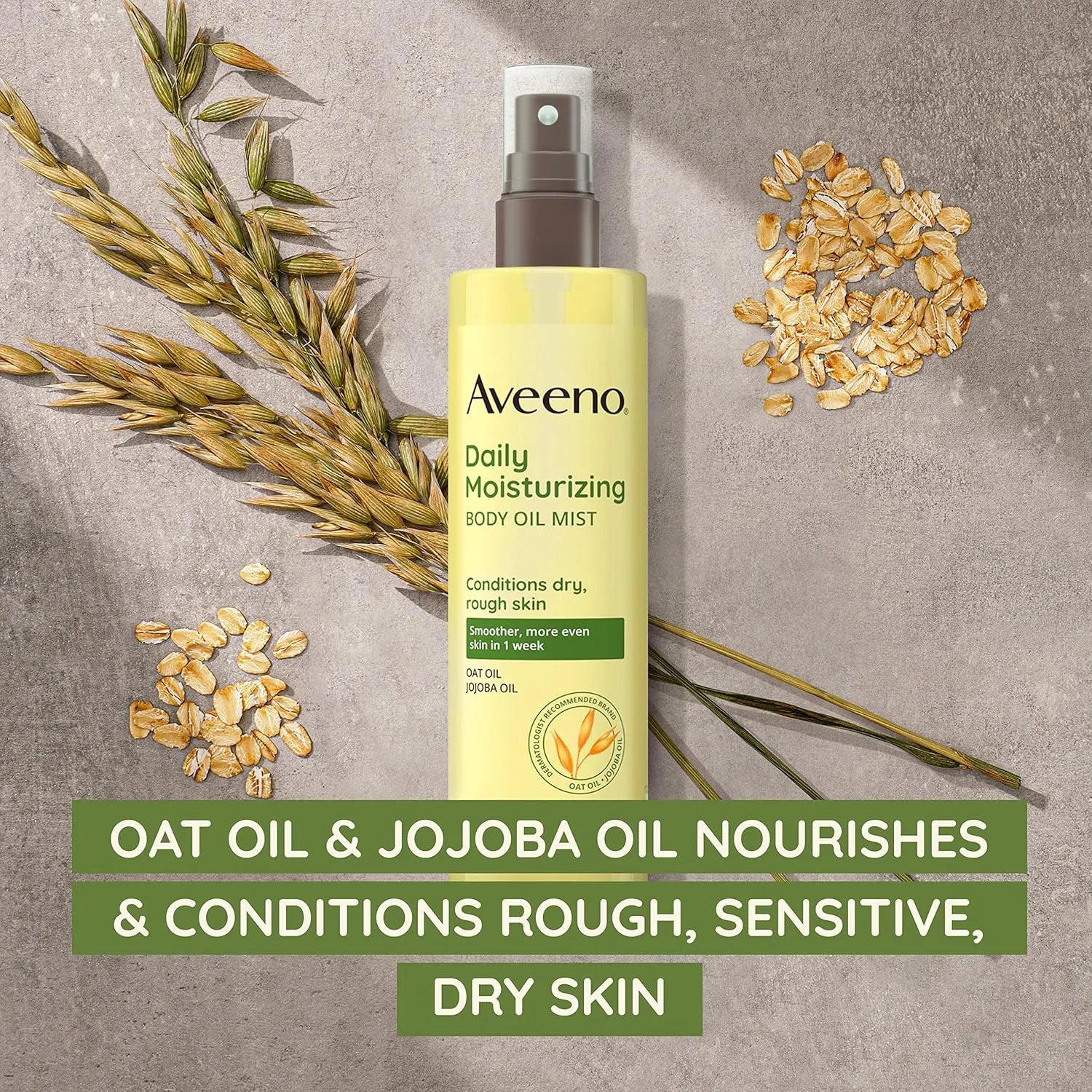 Aveeno body oil mist with oat oil and jojoba oil ingredients