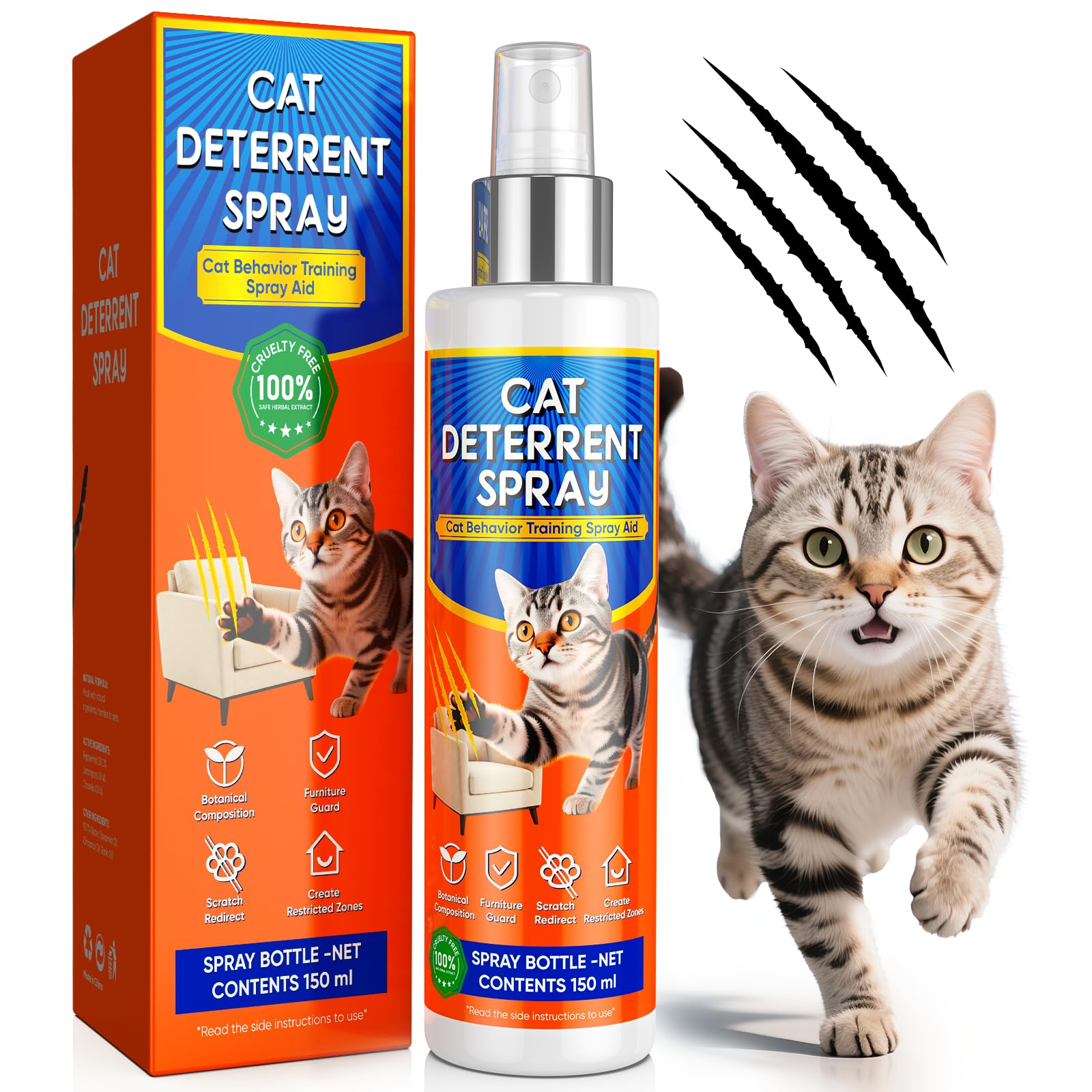 Ballsill cat deterrent spray 150ml bottle and packaging box for furniture protection and scratch prevention.