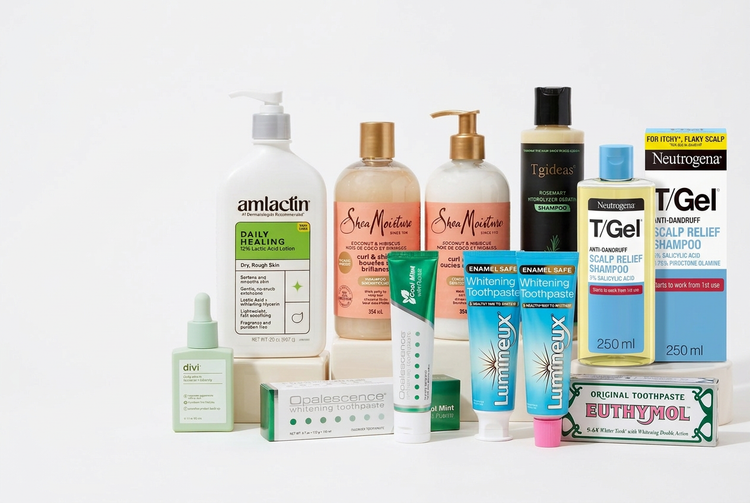 Beauty & Personal Care hero with white background and updated T/Gel shampoo