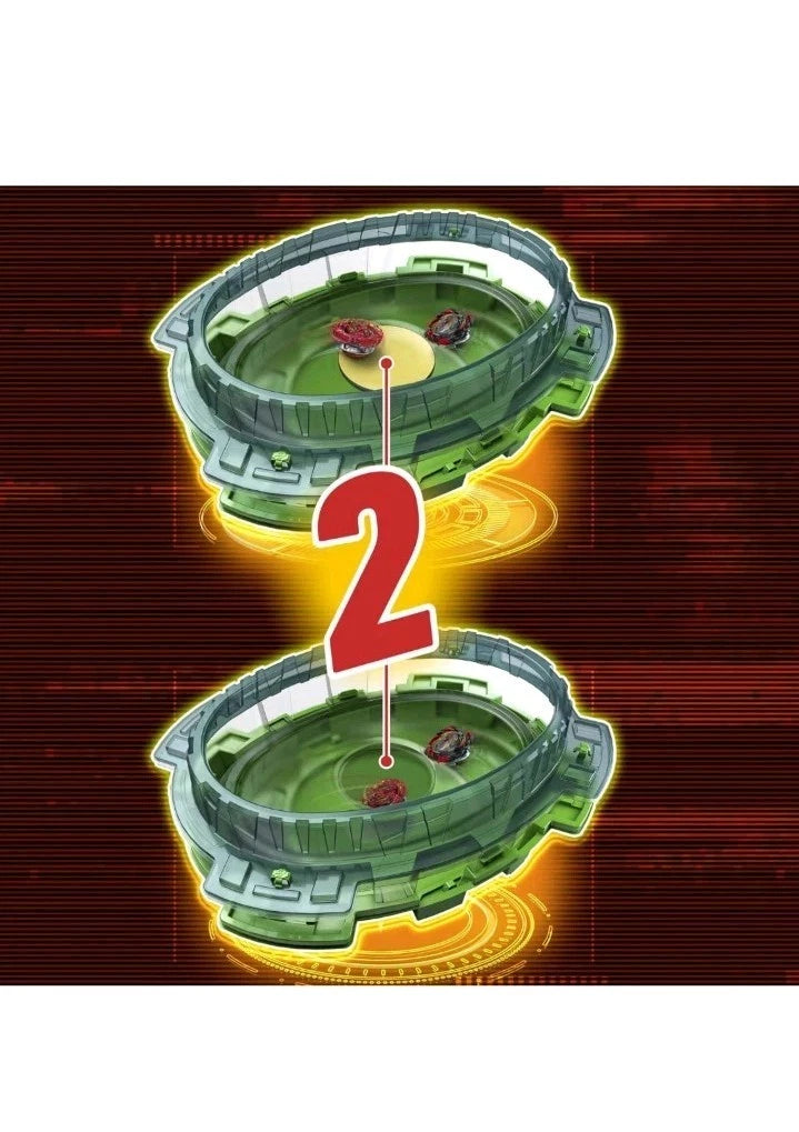 Beyblade Burst QuadDrive Interstellar Drop Battle Set showing two-level vertical drop gameplay
