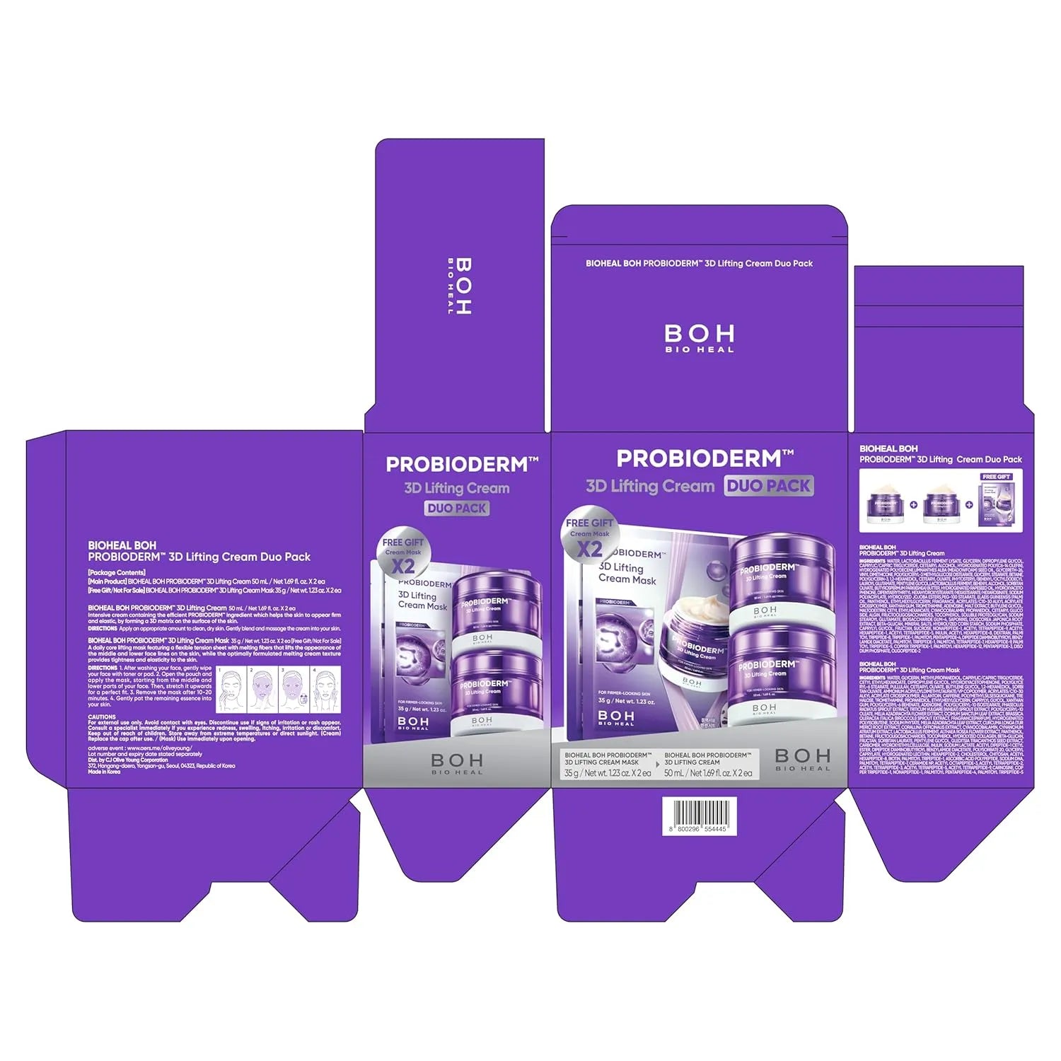 BIOHEAL BOH Probioderm 3D Lifting Cream Duo Pack packaging with cream and mask set