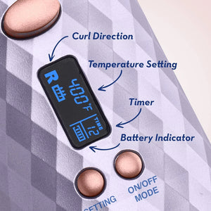 Digital display on a hair styling tool with labeled components.