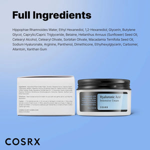 COSRX Hyaluronic Acid Moisturizing Cream packaging with full ingredient list displayed